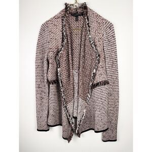 White House Black Market Double Fringe Sweater Jacket Sz M Cardigan Preppy